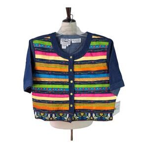 Country Wear Casuals Blue Pink Green Handmade Vintage Ribbon Shirt Top NEW Large
